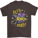 Mardi Gras Lets Party Mens T-Shirt 100% Cotton Dark Chocolate