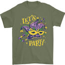 Mardi Gras Lets Party Mens T-Shirt 100% Cotton Military Green