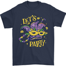 Mardi Gras Lets Party Mens T-Shirt 100% Cotton Navy Blue