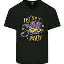 Mardi Gras Lets Party Mens V-Neck Cotton T-Shirt Black