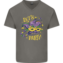 Mardi Gras Lets Party Mens V-Neck Cotton T-Shirt Charcoal