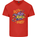 Mardi Gras Lets Party Mens V-Neck Cotton T-Shirt Red