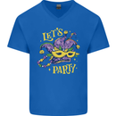 Mardi Gras Lets Party Mens V-Neck Cotton T-Shirt Royal Blue