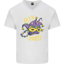 Mardi Gras Lets Party Mens V-Neck Cotton T-Shirt White