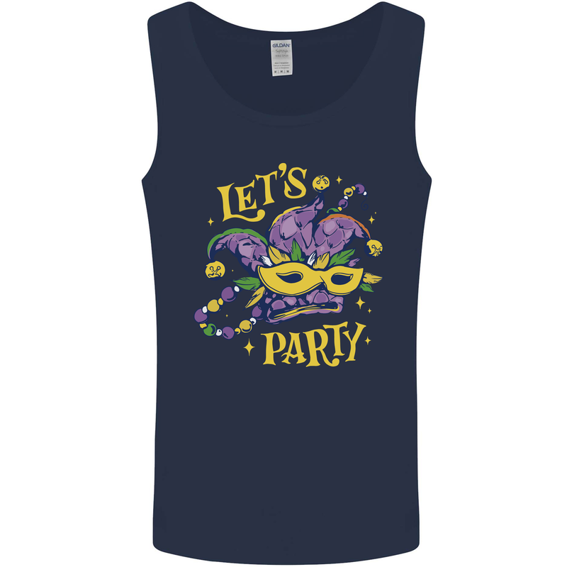 Mardi Gras Lets Party Mens Vest Tank Top Navy Blue