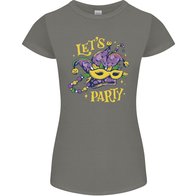 Mardi Gras Lets Party Womens Petite Cut T-Shirt Charcoal