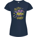 Mardi Gras Lets Party Womens Petite Cut T-Shirt Navy Blue