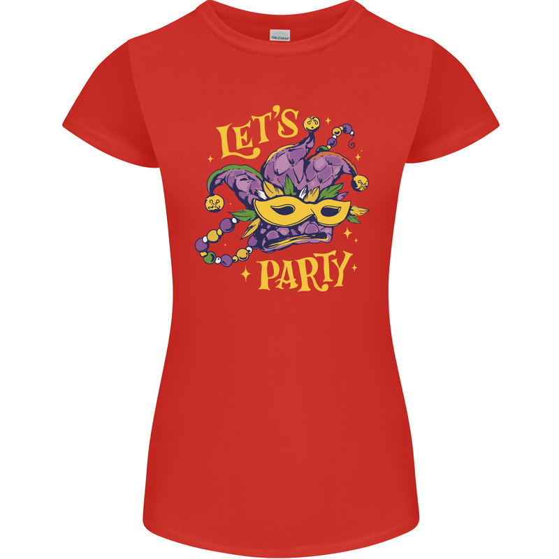 Mardi Gras Lets Party Womens Petite Cut T-Shirt Red