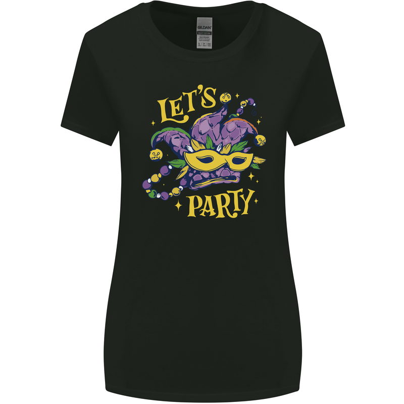 Mardi Gras Lets Party Womens Wider Cut T-Shirt Black