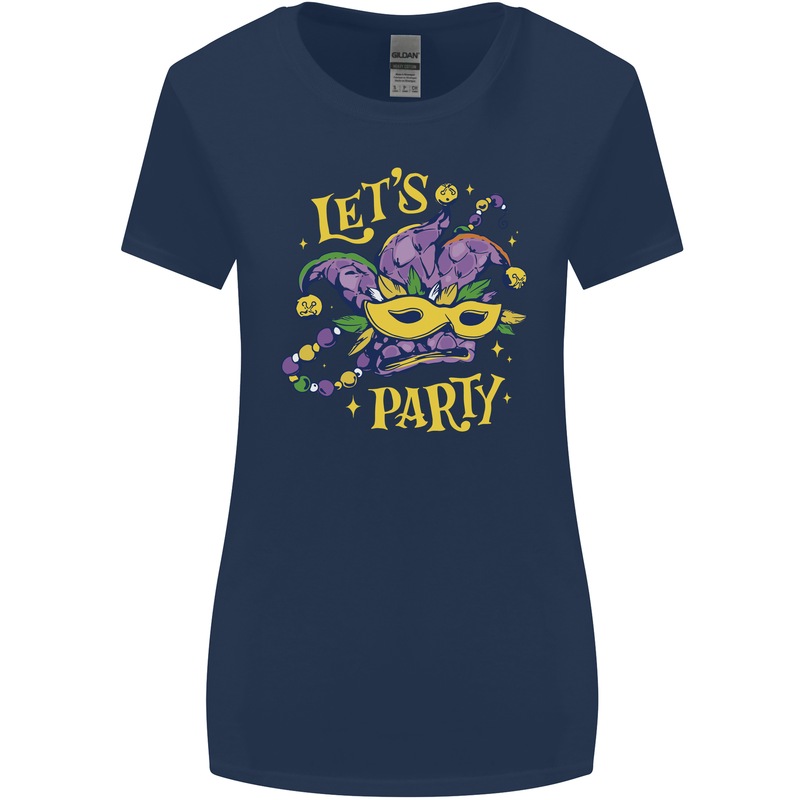 Mardi Gras Lets Party Womens Wider Cut T-Shirt Navy Blue