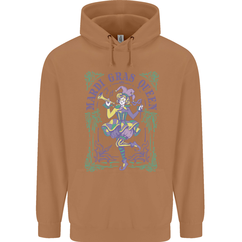 Mardi Gras Queen Mens 80% Cotton Hoodie Caramel Latte