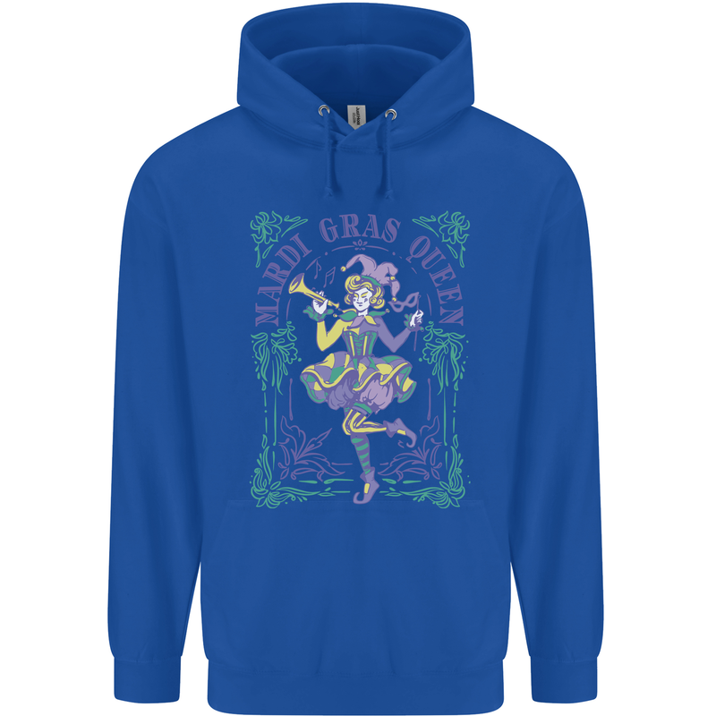 Mardi Gras Queen Mens 80% Cotton Hoodie Royal Blue