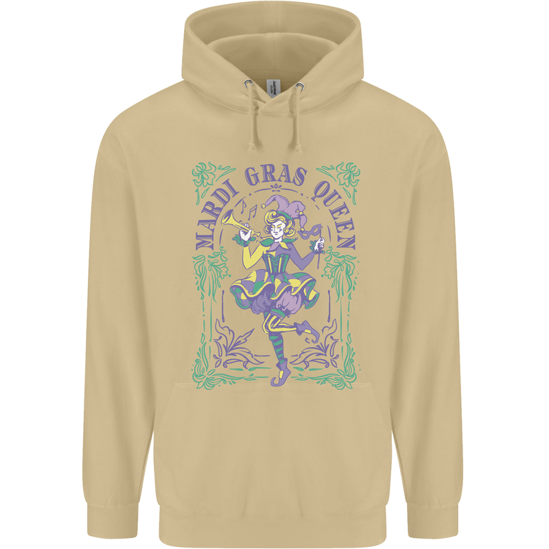 Mardi Gras Queen Mens 80% Cotton Hoodie Sand