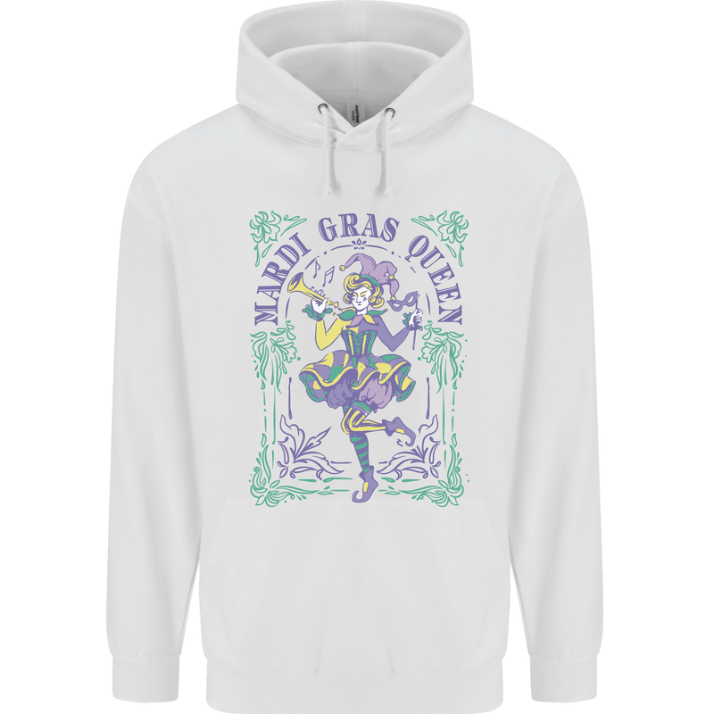 Mardi Gras Queen Mens 80% Cotton Hoodie White