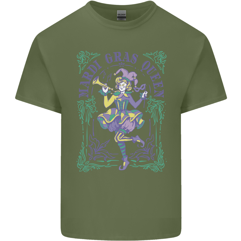 Mardi Gras Queen Mens Cotton T-Shirt Tee Top Military Green