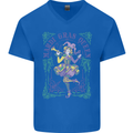 Mardi Gras Queen Mens V-Neck Cotton T-Shirt Royal Blue