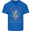 Mardi Gras Queen Mens V-Neck Cotton T-Shirt Royal Blue