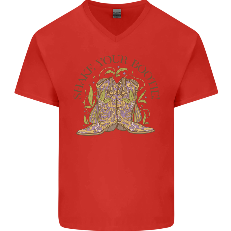 Mardi Gras Shake Your Bootie Mens V-Neck Cotton T-Shirt Red