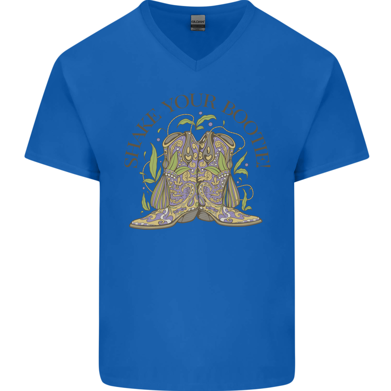 Mardi Gras Shake Your Bootie Mens V-Neck Cotton T-Shirt Royal Blue
