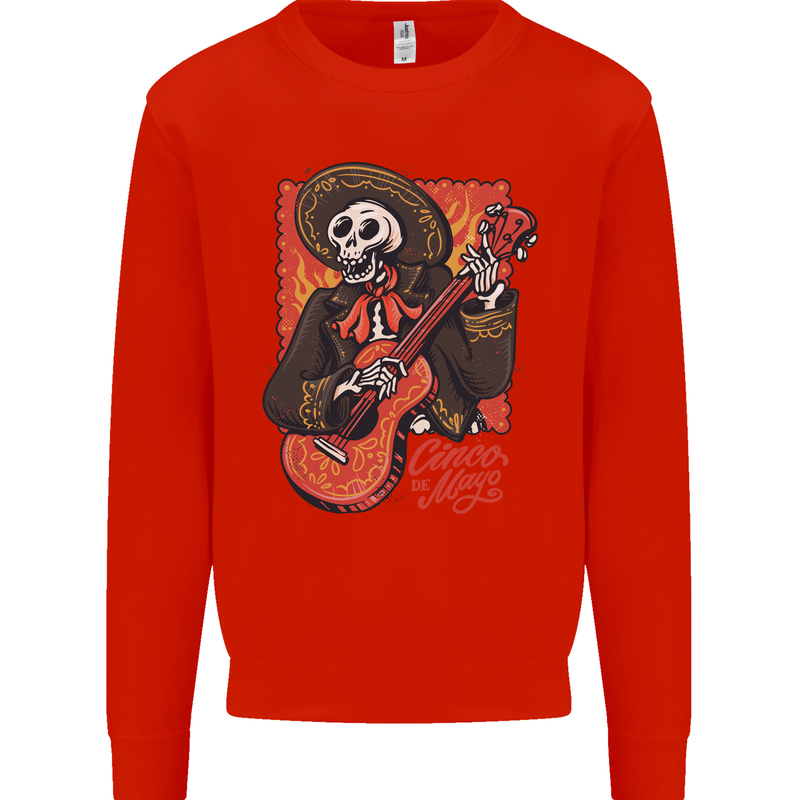 Mariachi Skeleton Cinco De Mayo Skull Kids Sweatshirt Jumper Bright Red