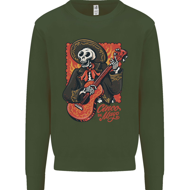 Mariachi Skeleton Cinco De Mayo Skull Kids Sweatshirt Jumper Forest Green