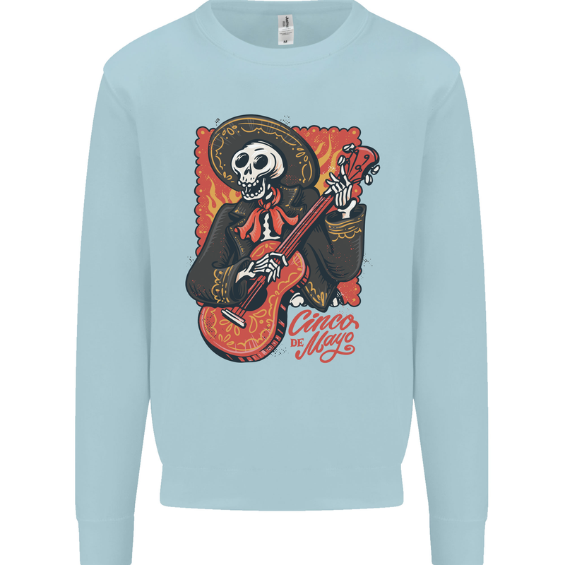Mariachi Skeleton Cinco De Mayo Skull Kids Sweatshirt Jumper Light Blue