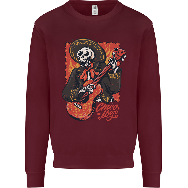 Mariachi Skeleton Cinco De Mayo Skull Kids Sweatshirt Jumper Maroon