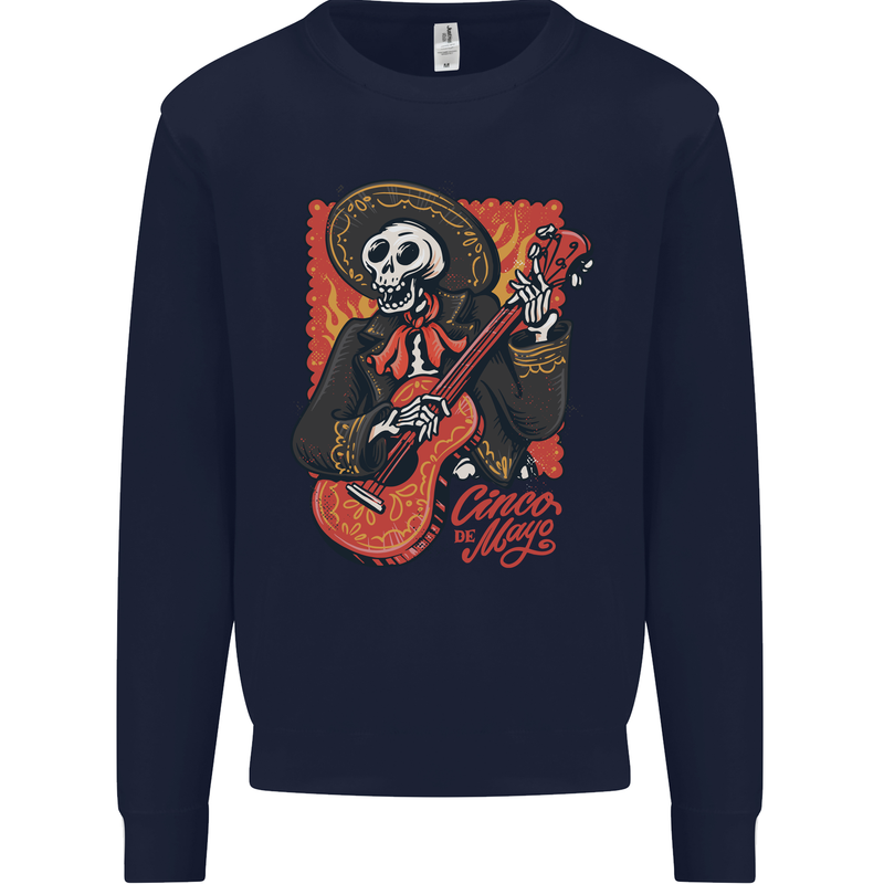 Mariachi Skeleton Cinco De Mayo Skull Kids Sweatshirt Jumper Navy Blue