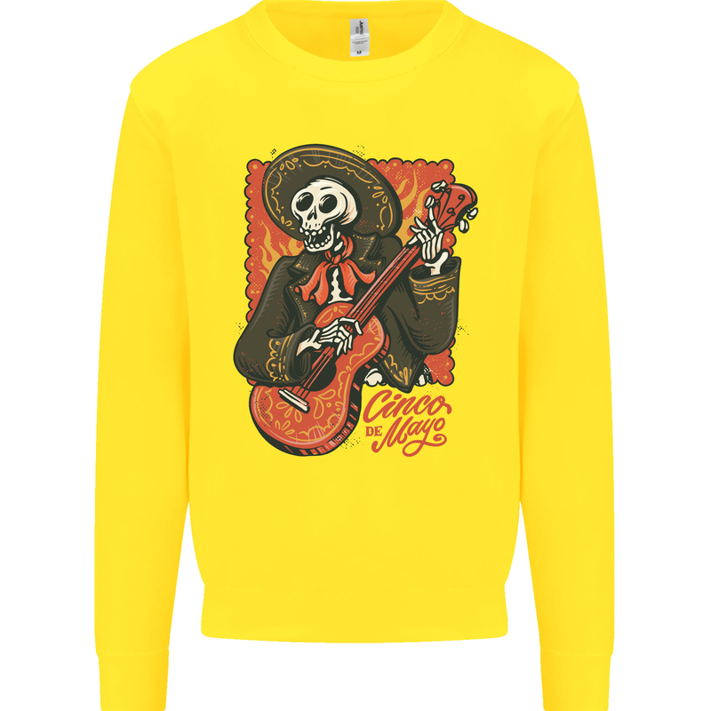 Mariachi Skeleton Cinco De Mayo Skull Kids Sweatshirt Jumper Yellow