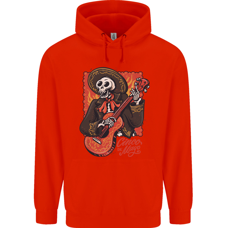 Mariachi Skeleton Cinco De Mayo Skull Mens 80% Cotton Hoodie Bright Red