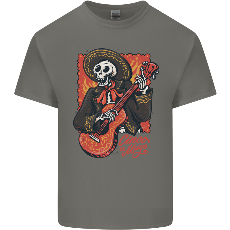 Mariachi Skeleton Cinco De Mayo Skull Mens Cotton T-Shirt Tee Top Charcoal