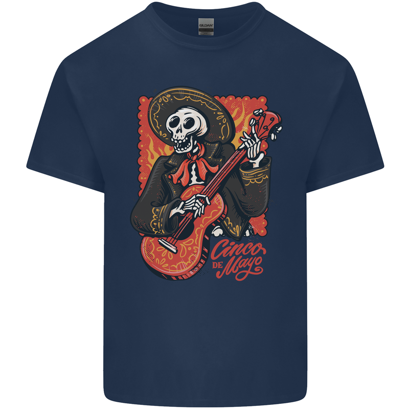 Mariachi Skeleton Cinco De Mayo Skull Mens Cotton T-Shirt Tee Top Navy Blue