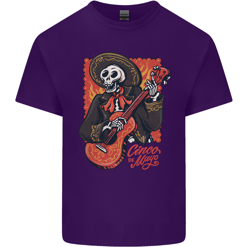 Mariachi Skeleton Cinco De Mayo Skull Mens Cotton T-Shirt Tee Top Purple