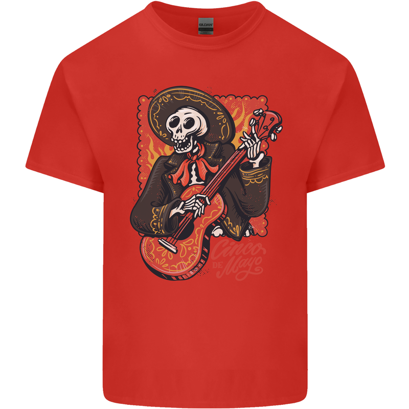 Mariachi Skeleton Cinco De Mayo Skull Mens Cotton T-Shirt Tee Top Red