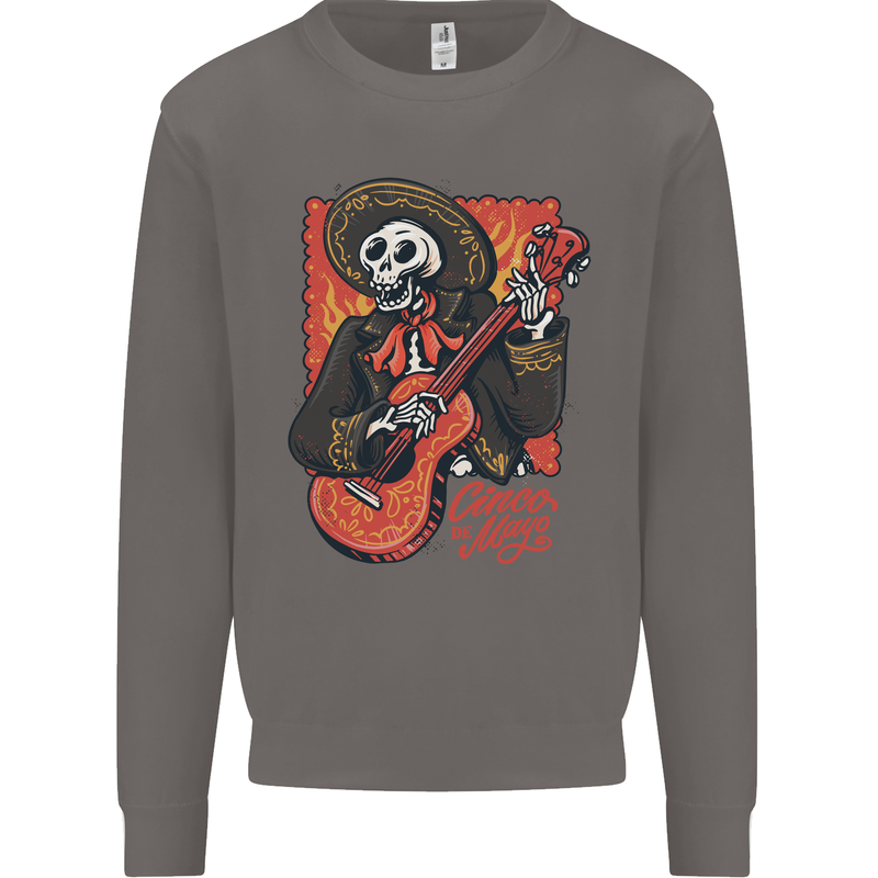 Mariachi Skeleton Cinco De Mayo Skull Mens Sweatshirt Jumper Charcoal
