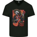 Mariachi Skeleton Cinco De Mayo Skull Mens V-Neck Cotton T-Shirt Black