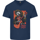 Mariachi Skeleton Cinco De Mayo Skull Mens V-Neck Cotton T-Shirt Navy Blue