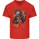 Mariachi Skeleton Cinco De Mayo Skull Mens V-Neck Cotton T-Shirt Red