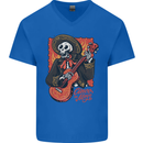 Mariachi Skeleton Cinco De Mayo Skull Mens V-Neck Cotton T-Shirt Royal Blue