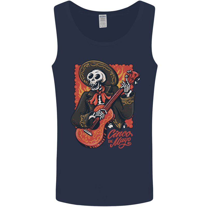 Mariachi Skeleton Cinco De Mayo Skull Mens Vest Tank Top Navy Blue