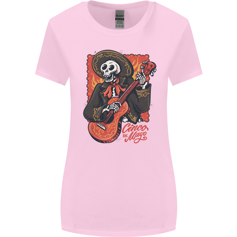Mariachi Skeleton Cinco De Mayo Skull Womens Wider Cut T-Shirt Light Pink