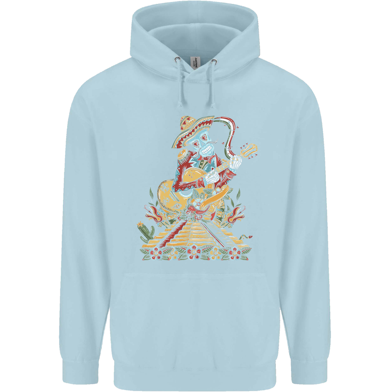 Mariachi Sugar Skull Day of the Dead Guitar Childrens Kids Hoodie Light Blue