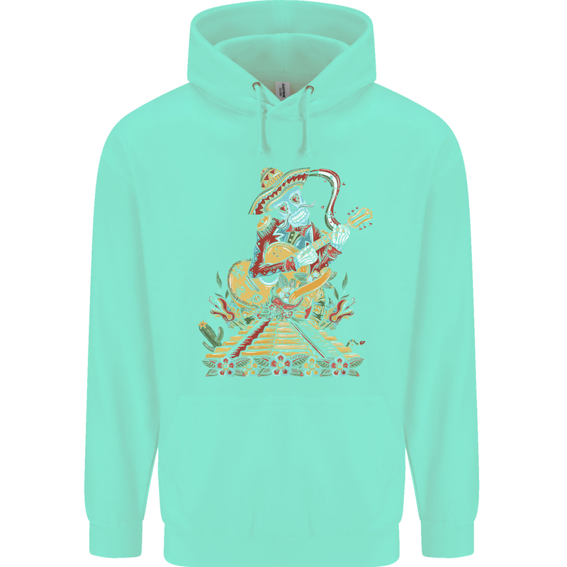 Mariachi Sugar Skull Day of the Dead Guitar Childrens Kids Hoodie Peppermint