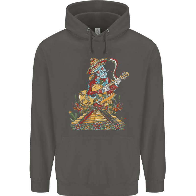 Mariachi Sugar Skull Day of the Dead Guitar Childrens Kids Hoodie Storm Grey