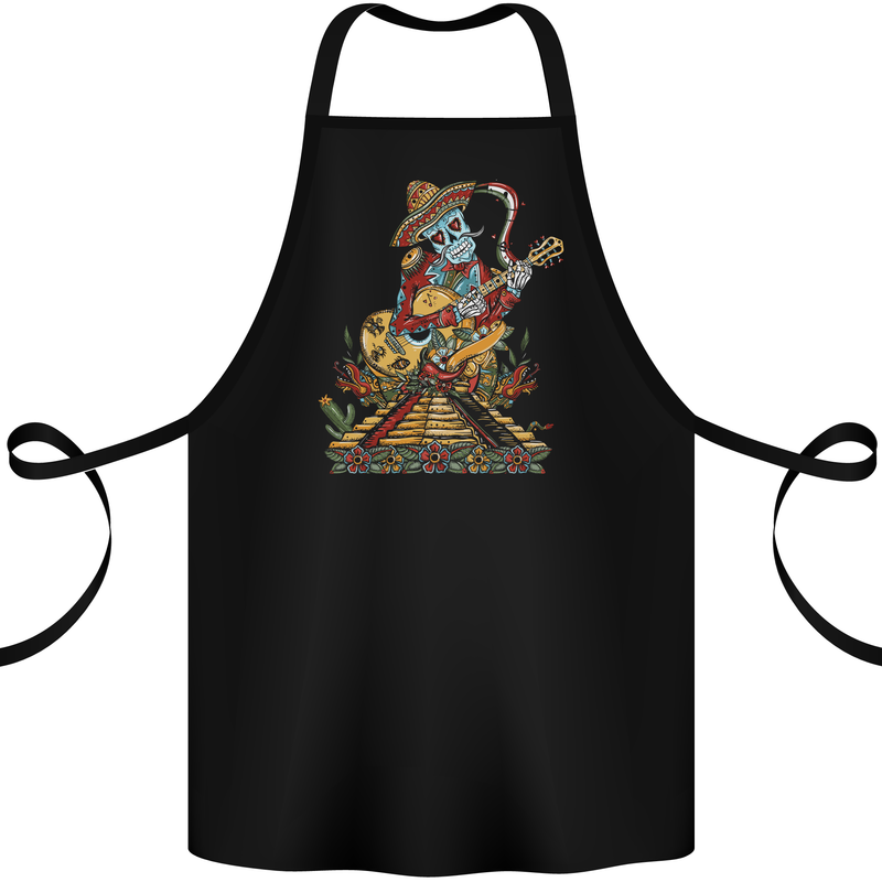 Mariachi Sugar Skull Day of the Dead Guitar Cotton Apron 100% Organic Black