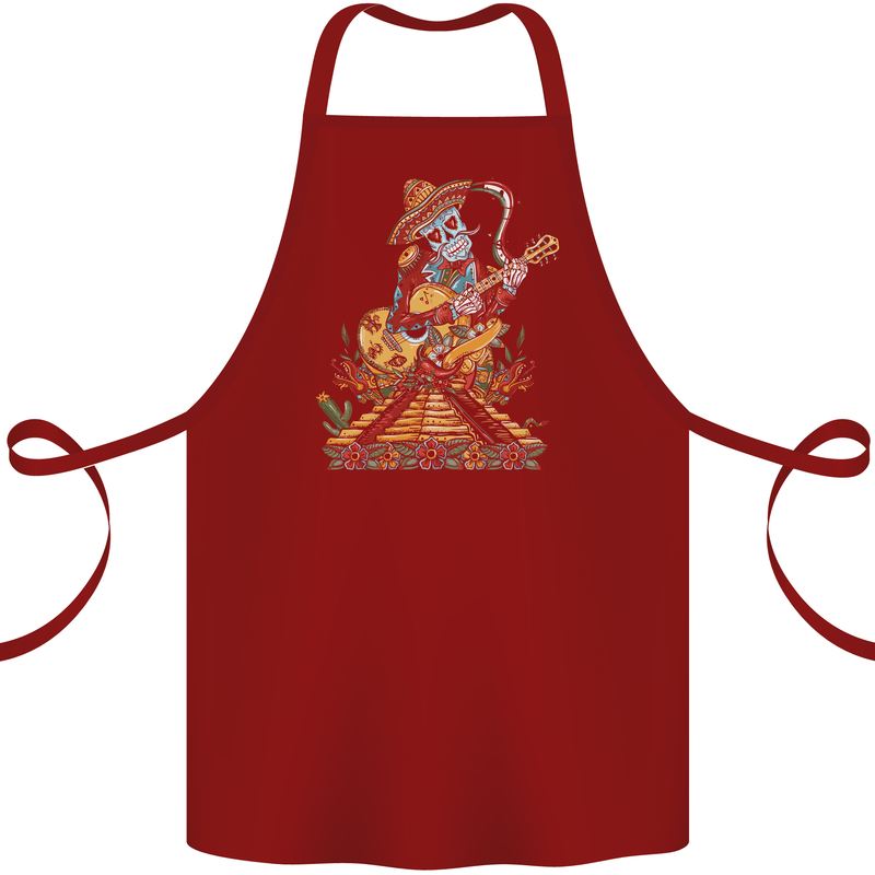 Mariachi Sugar Skull Day of the Dead Guitar Cotton Apron 100% Organic Maroon