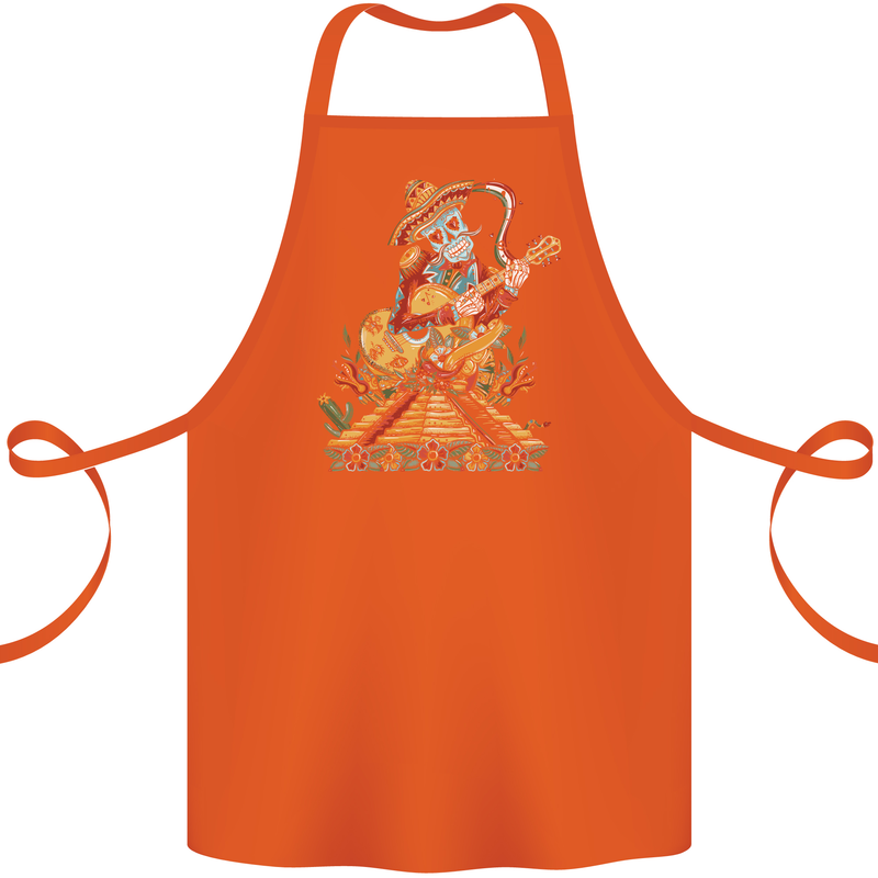 Mariachi Sugar Skull Day of the Dead Guitar Cotton Apron 100% Organic Orange