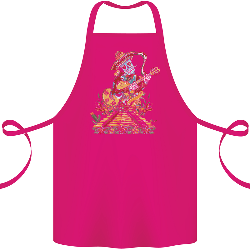 Mariachi Sugar Skull Day of the Dead Guitar Cotton Apron 100% Organic Pink