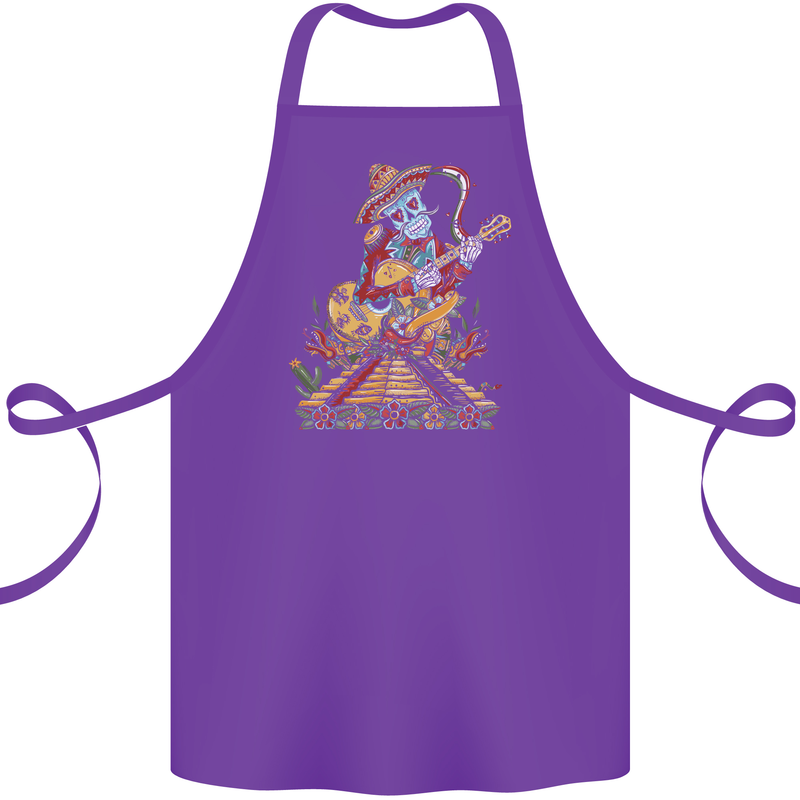 Mariachi Sugar Skull Day of the Dead Guitar Cotton Apron 100% Organic Purple