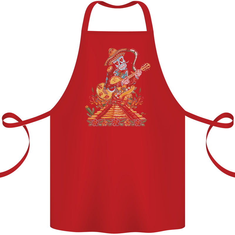 Mariachi Sugar Skull Day of the Dead Guitar Cotton Apron 100% Organic Red